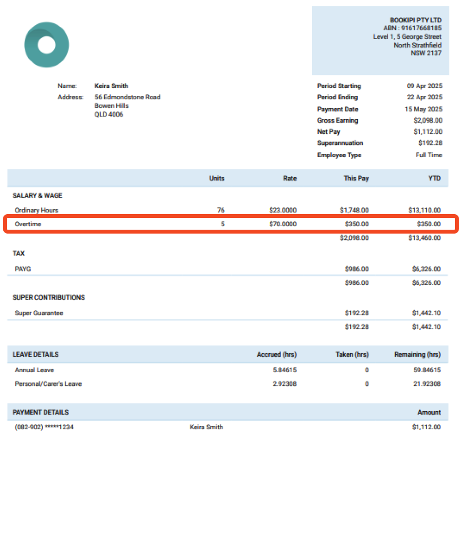 Creating pay runs - How to enter overtime on the pay run - 10