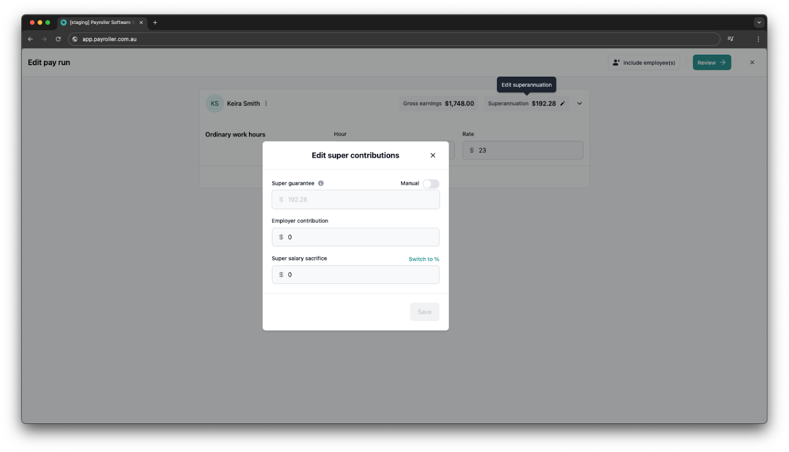 Creating pay runs - Viewing and Adjusting Superannuation - 4