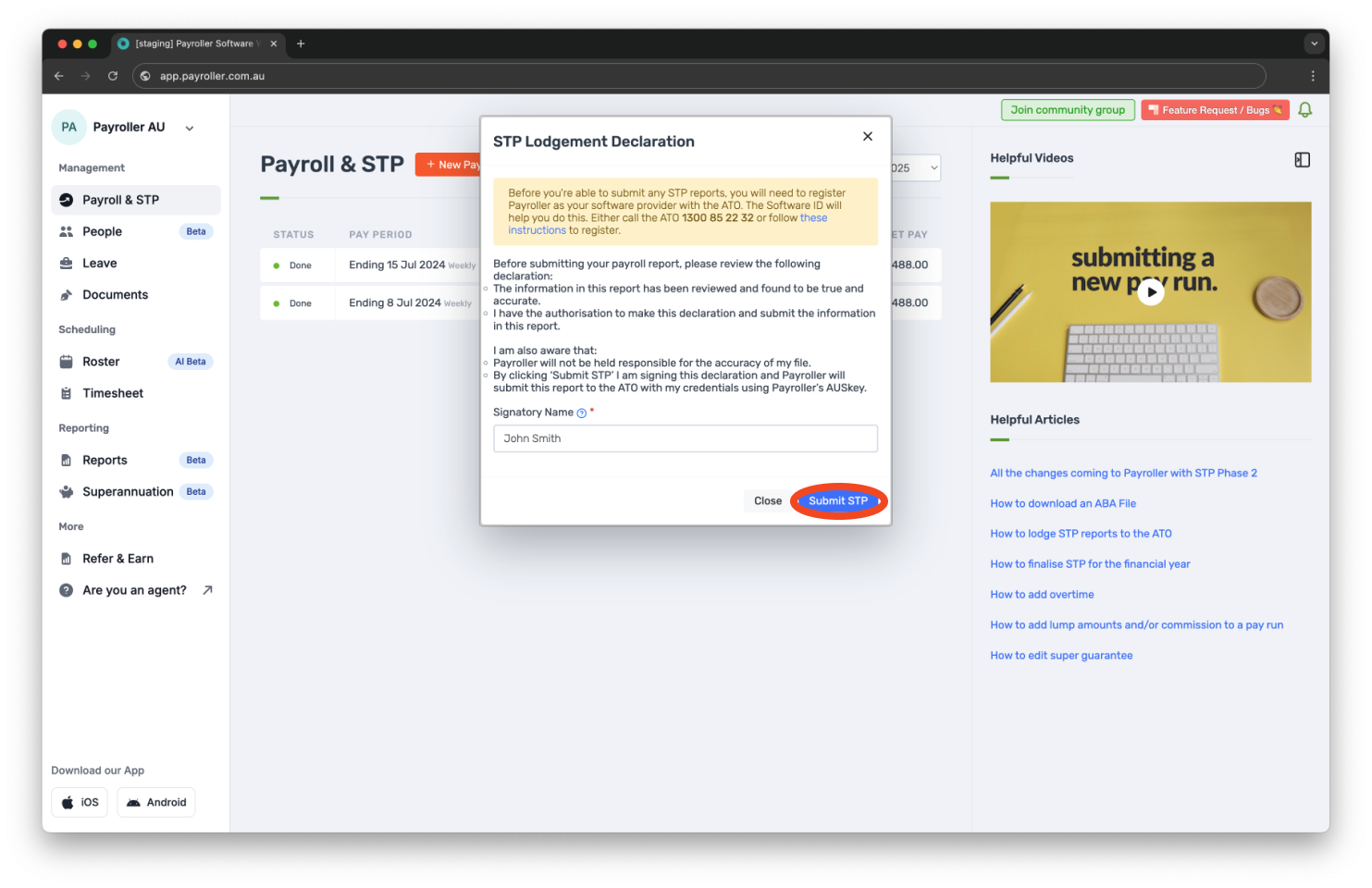 Creating pay runs - Edit super guarantee - 9