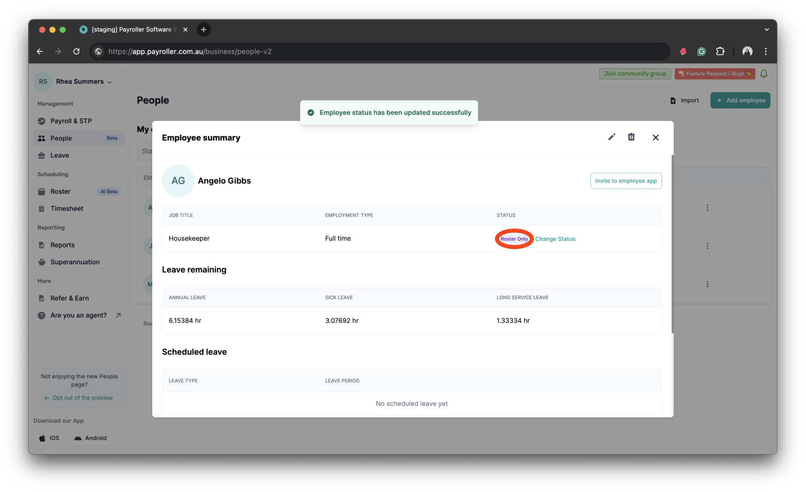 Setting up your employees - Changing the status of your employee (active, inactive, roster-only) - 12