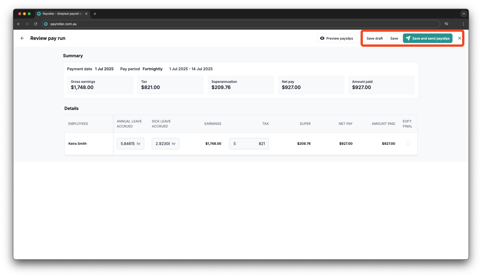 Creating pay runs - Creating and submitting pay runs - 7