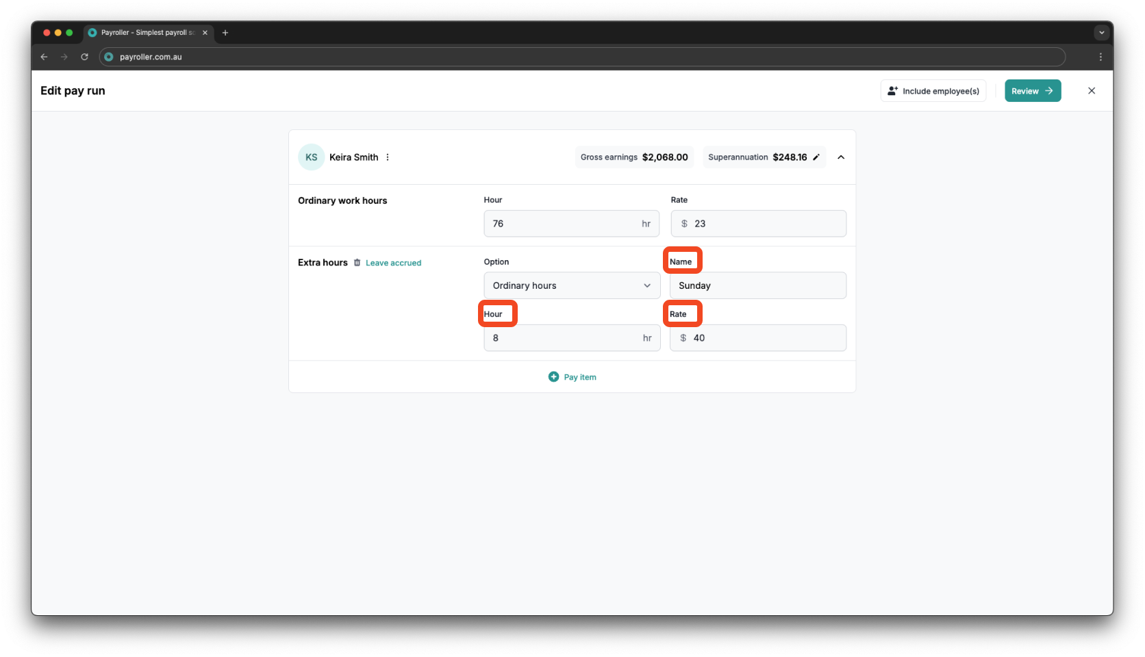 Creating pay runs - Adding extra hours - 8