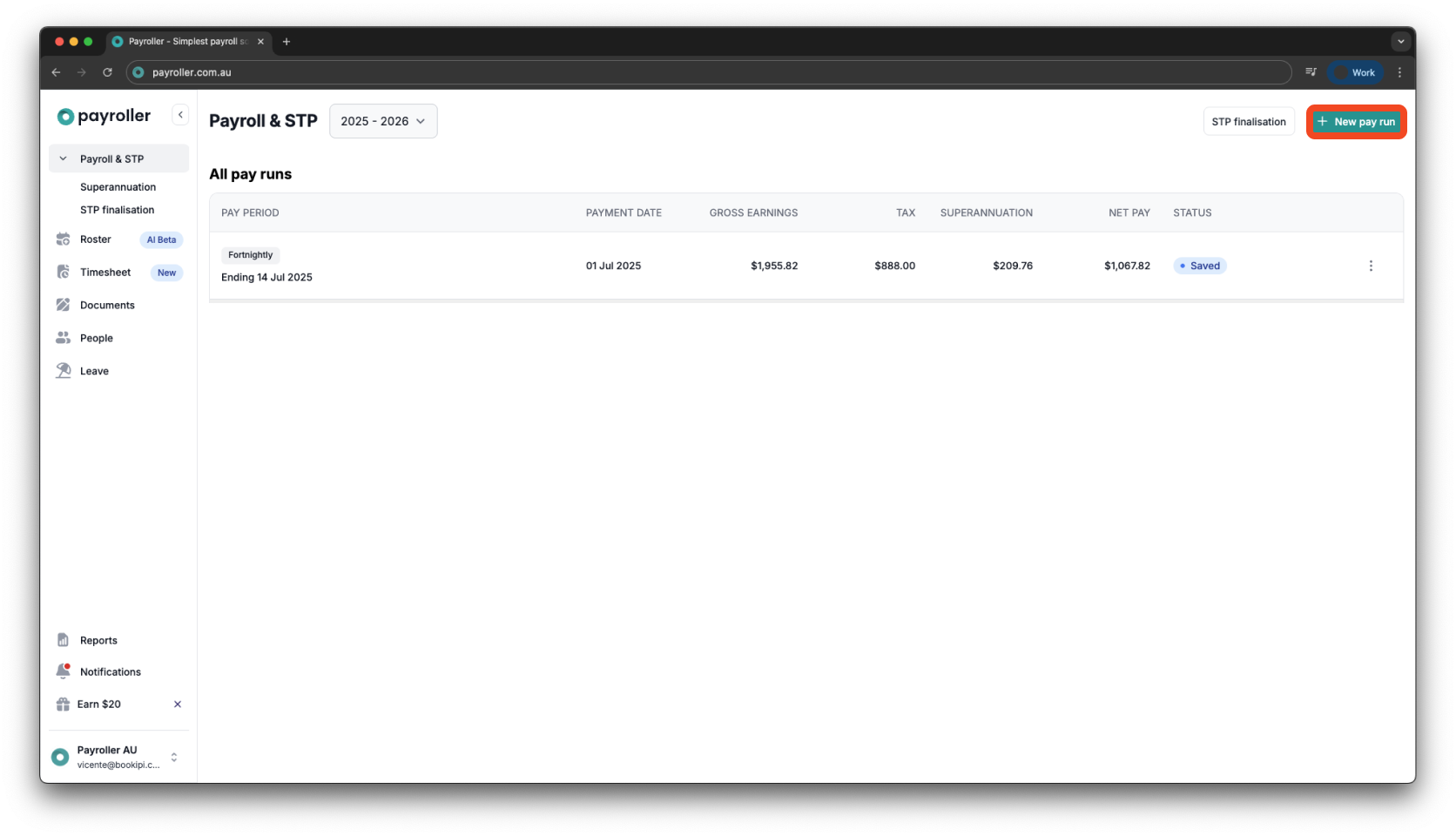 Creating pay runs - Adding employer contribution (superannuation) - 1