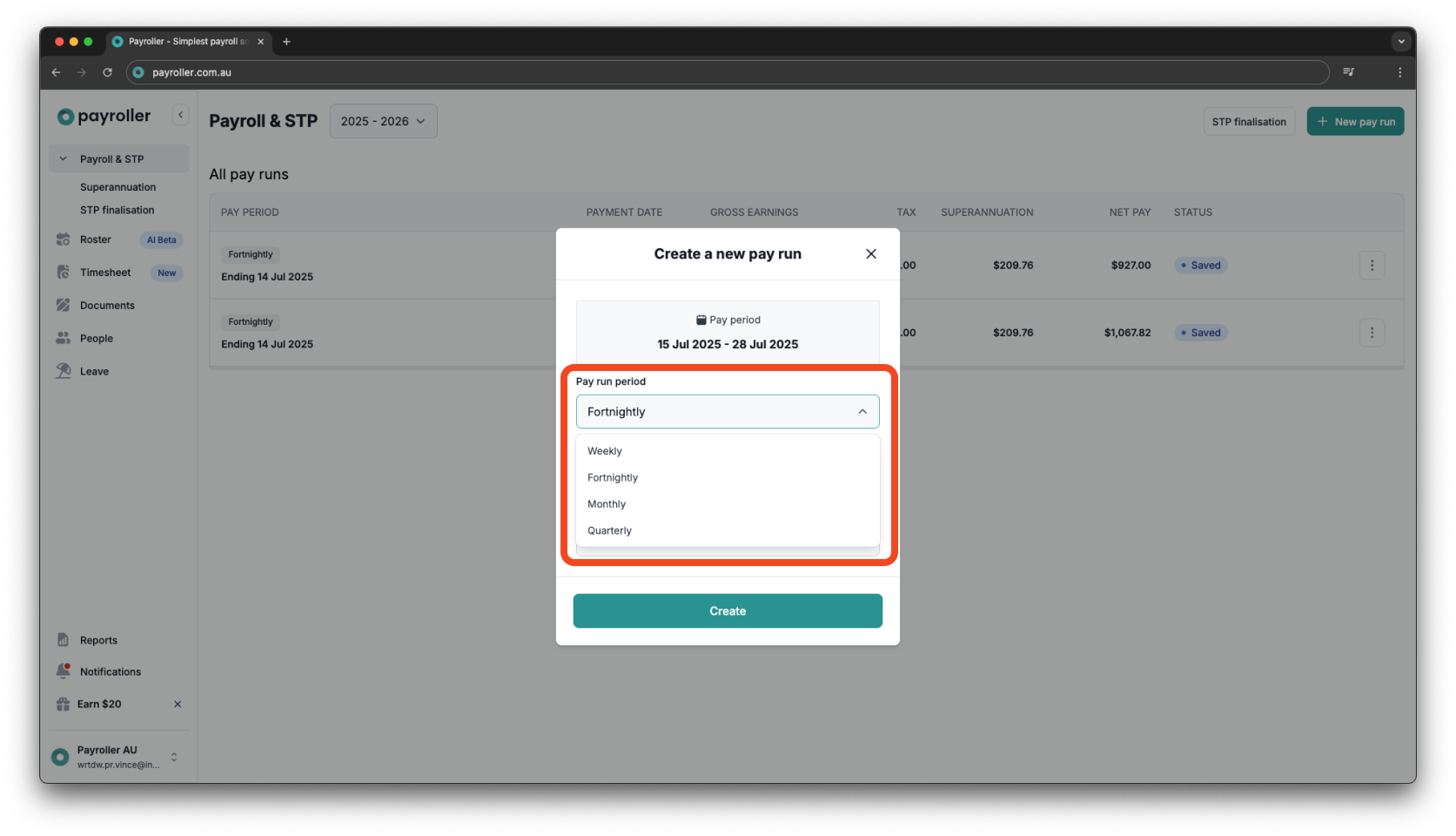 Creating pay runs - Pay period, pay period end date, and payment date - 3