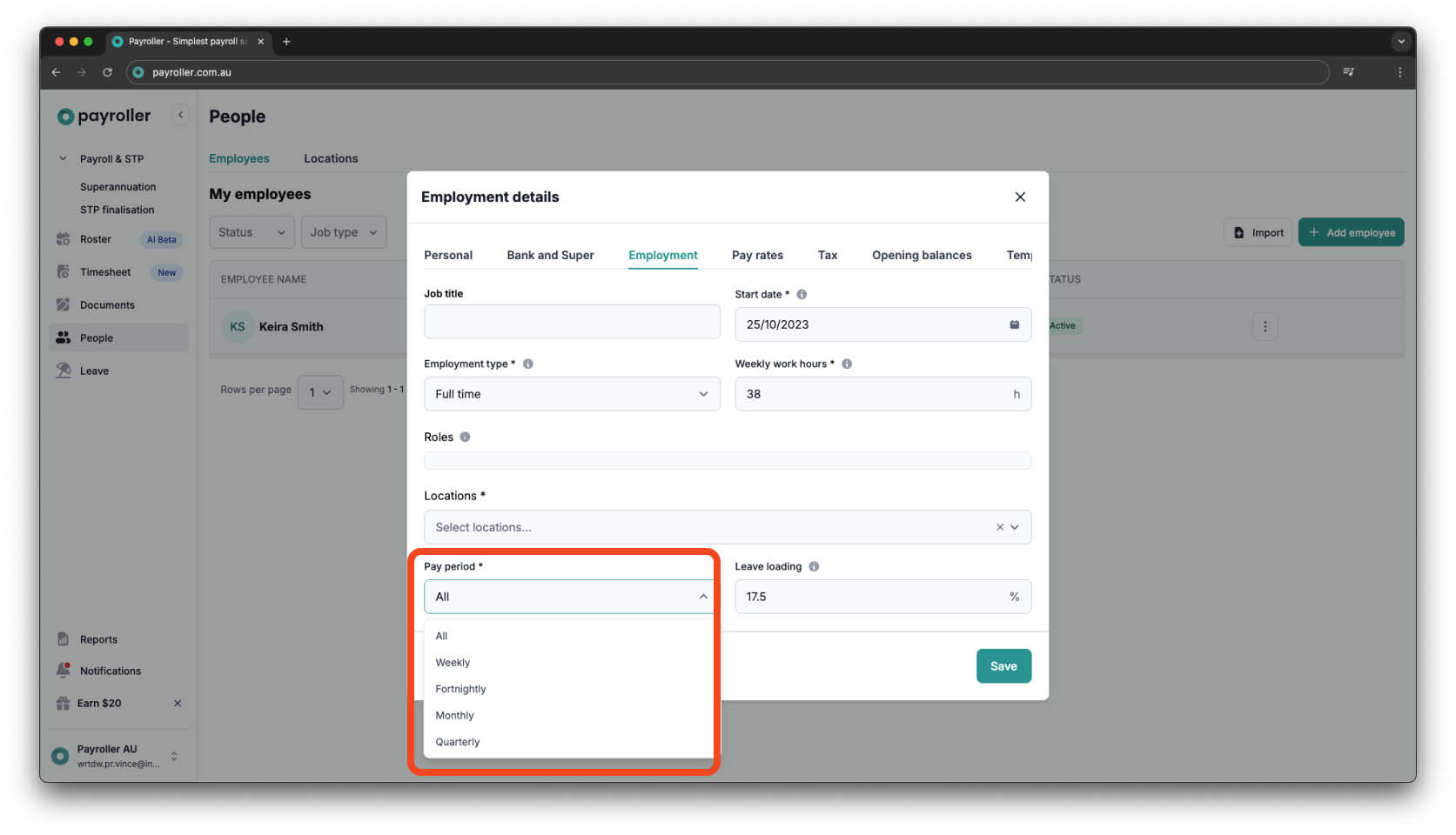 Creating pay runs - Pay period, pay period end date, and payment date - 5