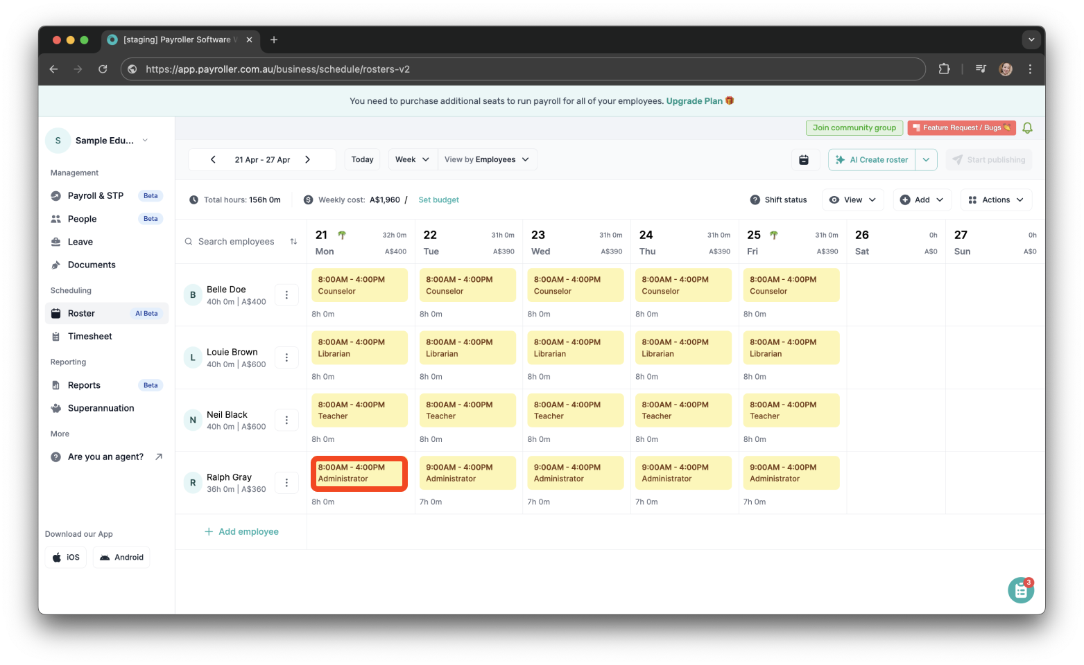 Timesheets and rostering - How to edit a roster - 2