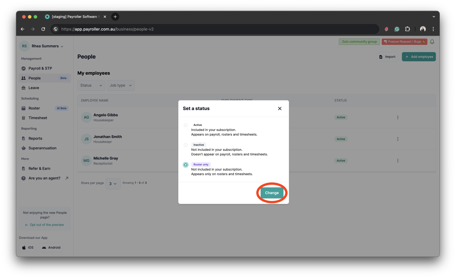 Setting up your employees - Changing the status of your employee (active, inactive, roster-only) - 11