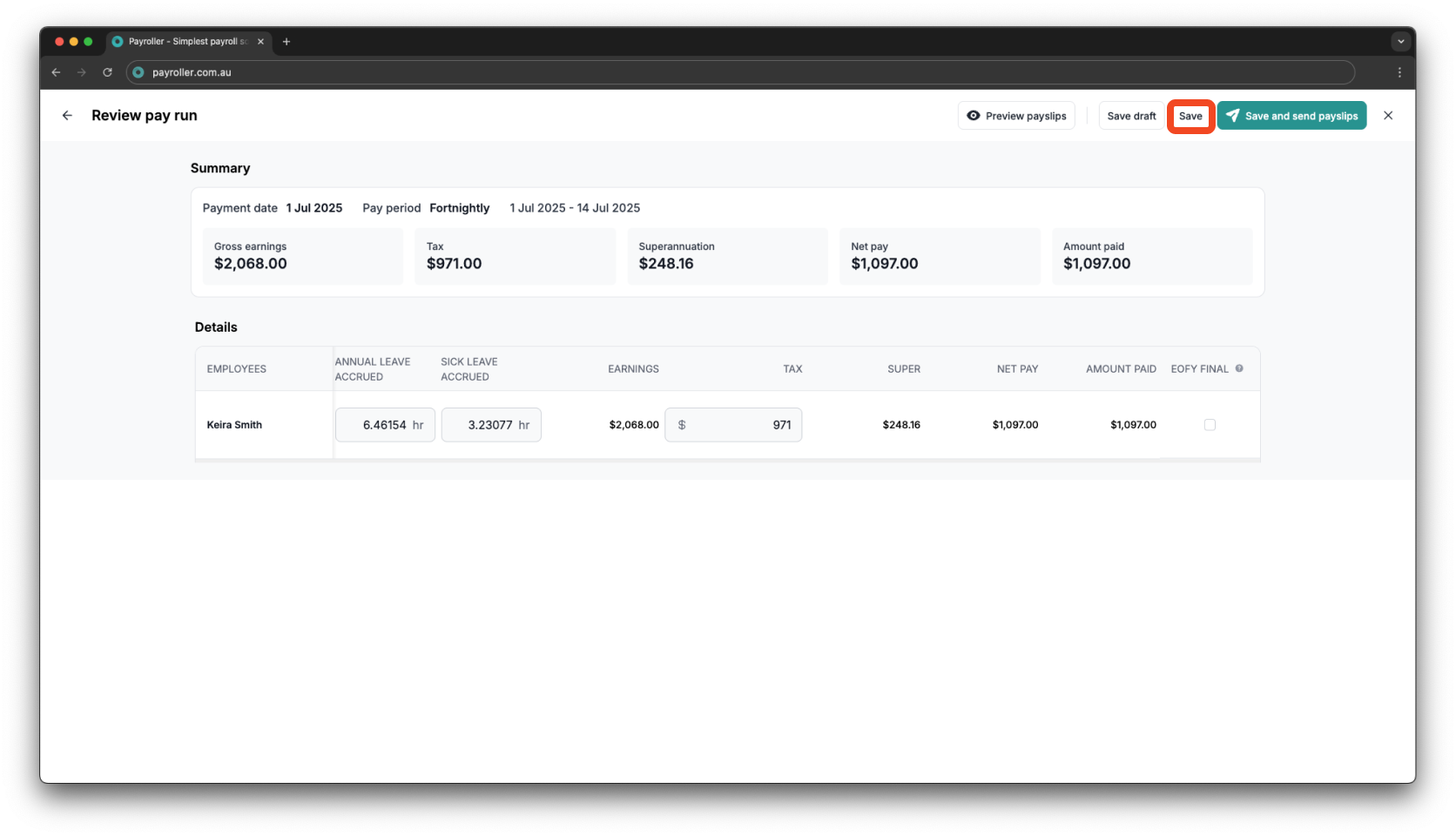 Creating pay runs - Adding extra hours - 10