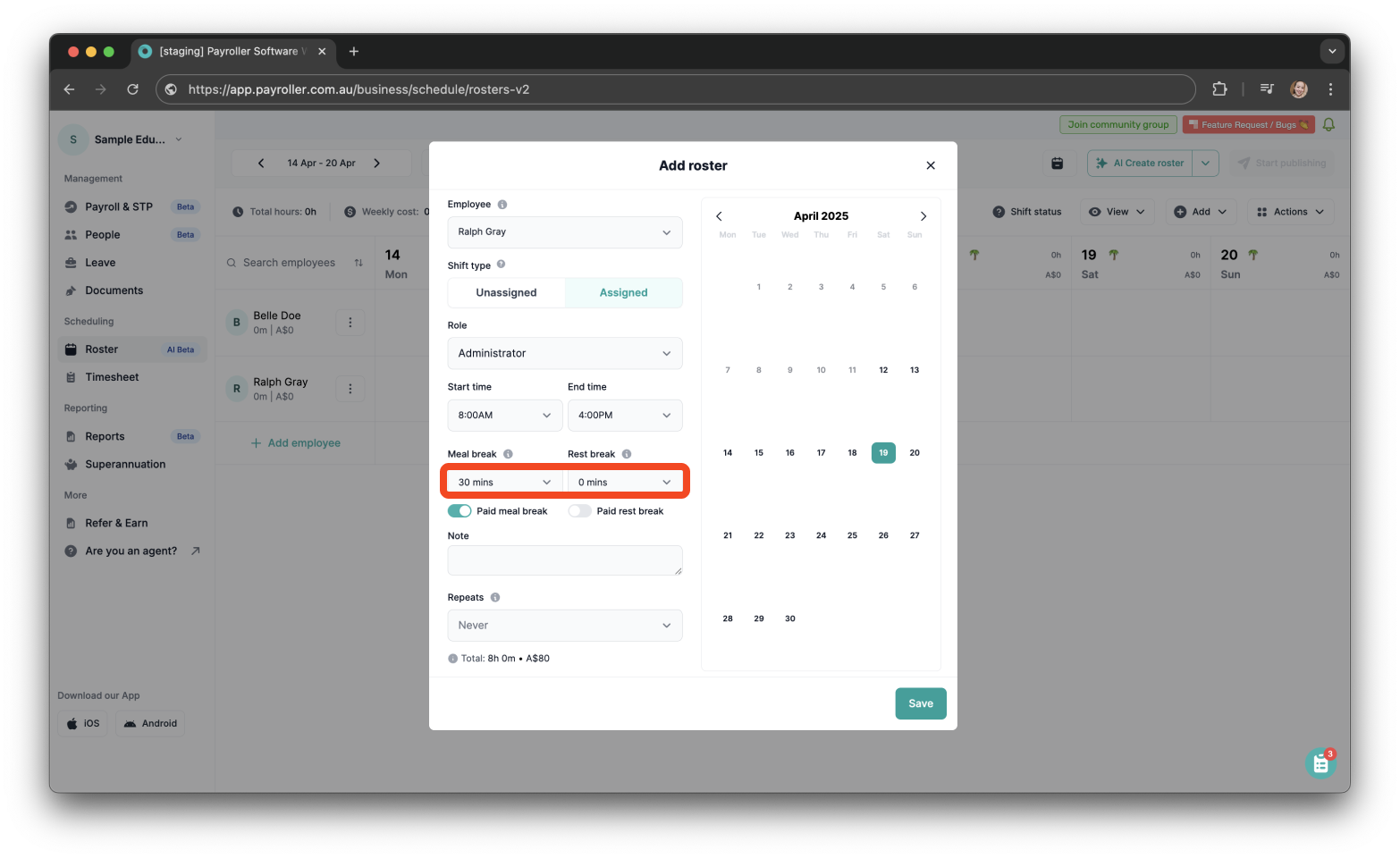 Timesheets and rostering - How to make a custom recurring shift - 7