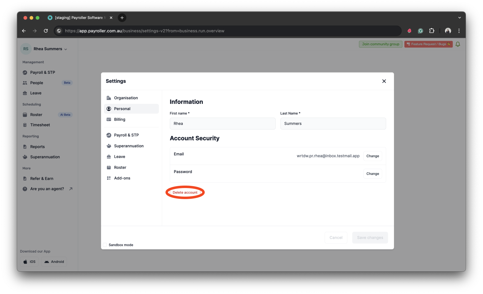 Payroller functions - How to delete your account on Payroller - 5