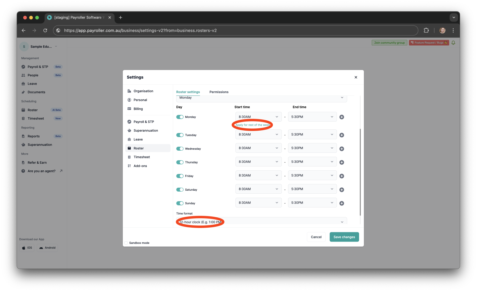 Timesheets and rostering - How to edit the roster start date - 5