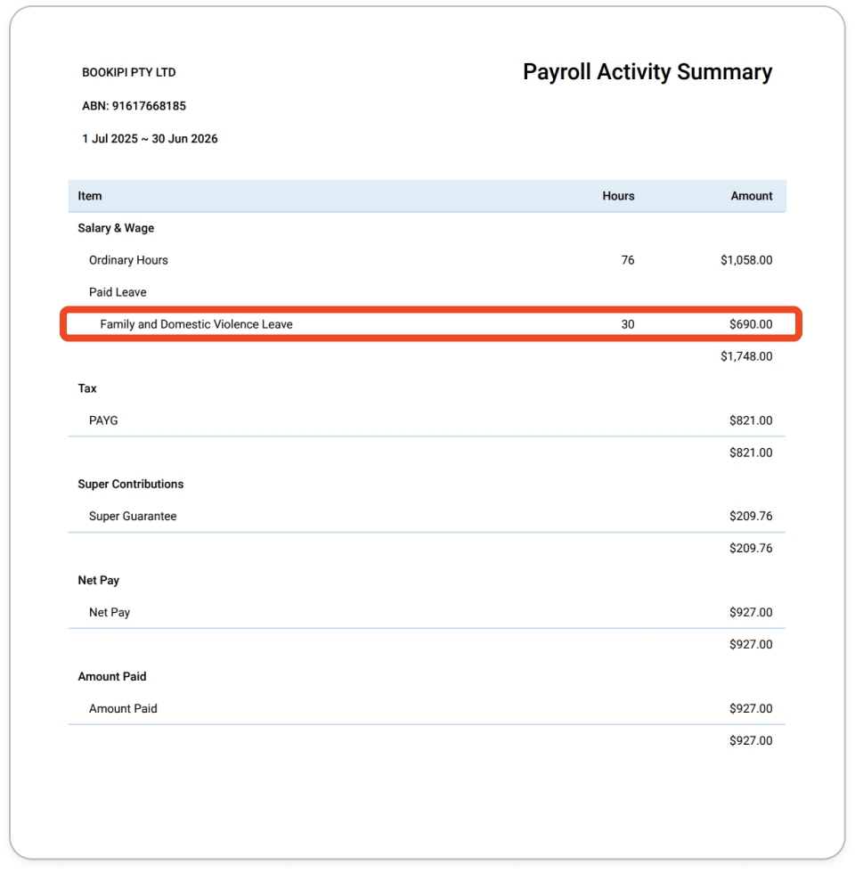 Creating pay runs - How to add Family and domestic violence leave (FDVL) - 11