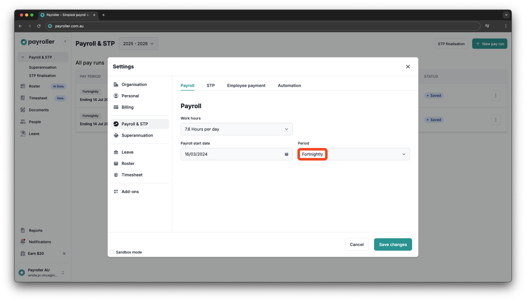 Creating pay runs - Pay period, pay period end date, and payment date - 4