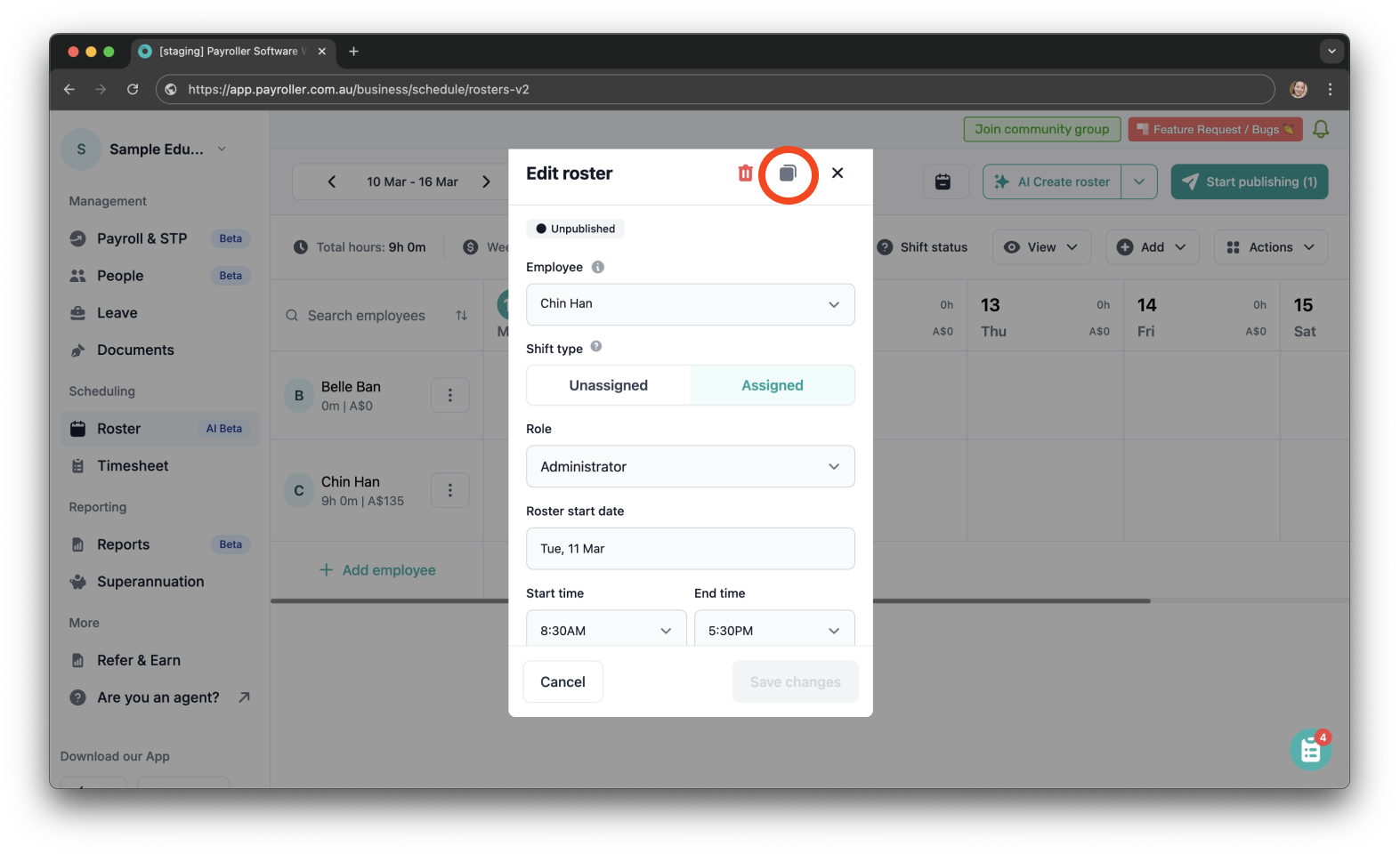 Timesheets and rostering - How to copy and paste a roster / How to copy and paste a shift - 3