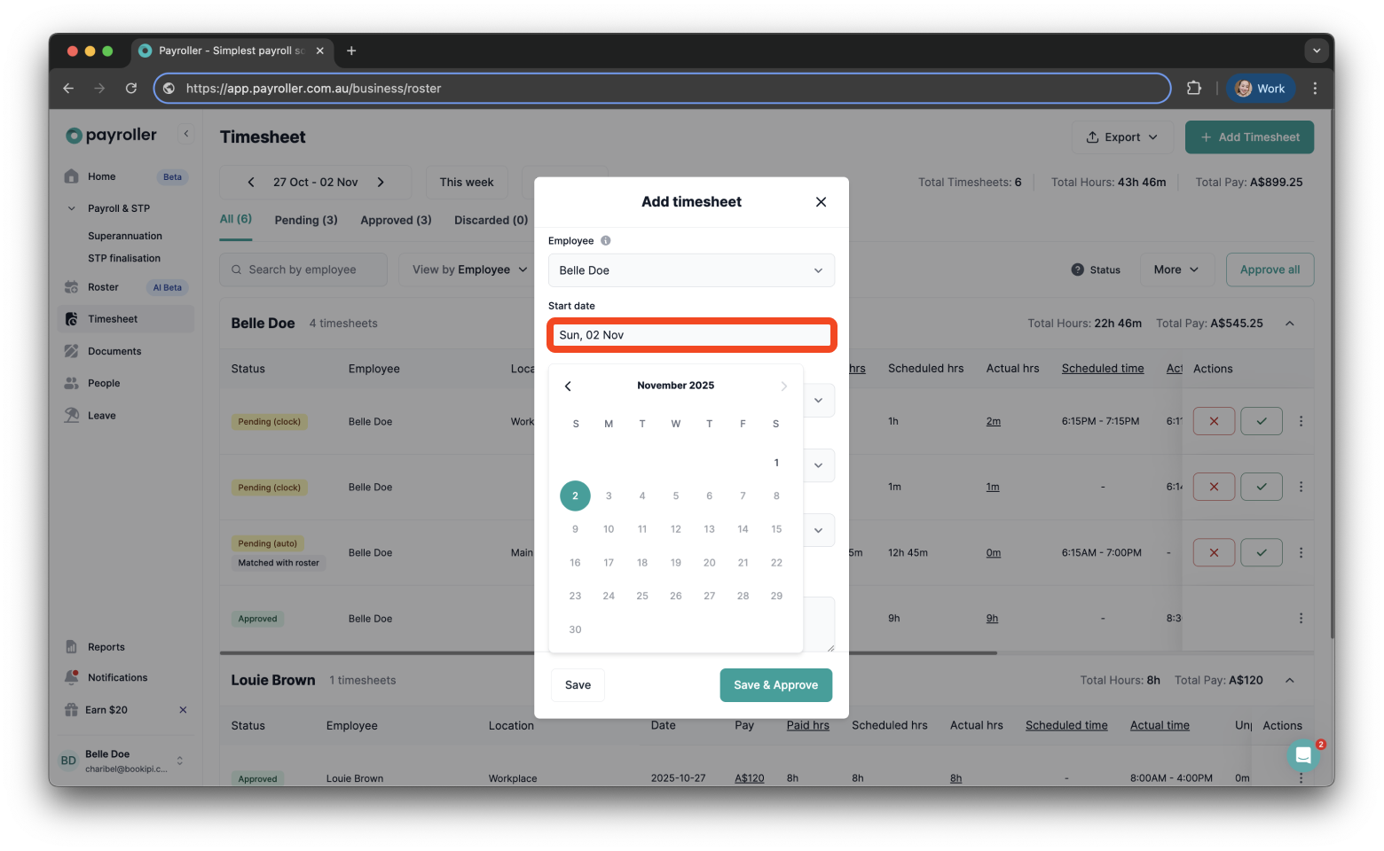 Timesheets and rostering - How to add a timesheet - 4