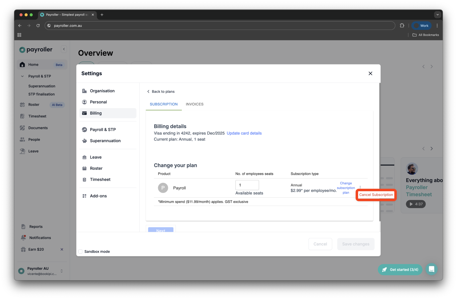 Payroller Employer Subscriptions - Cancelling your subscription as an employer - 6