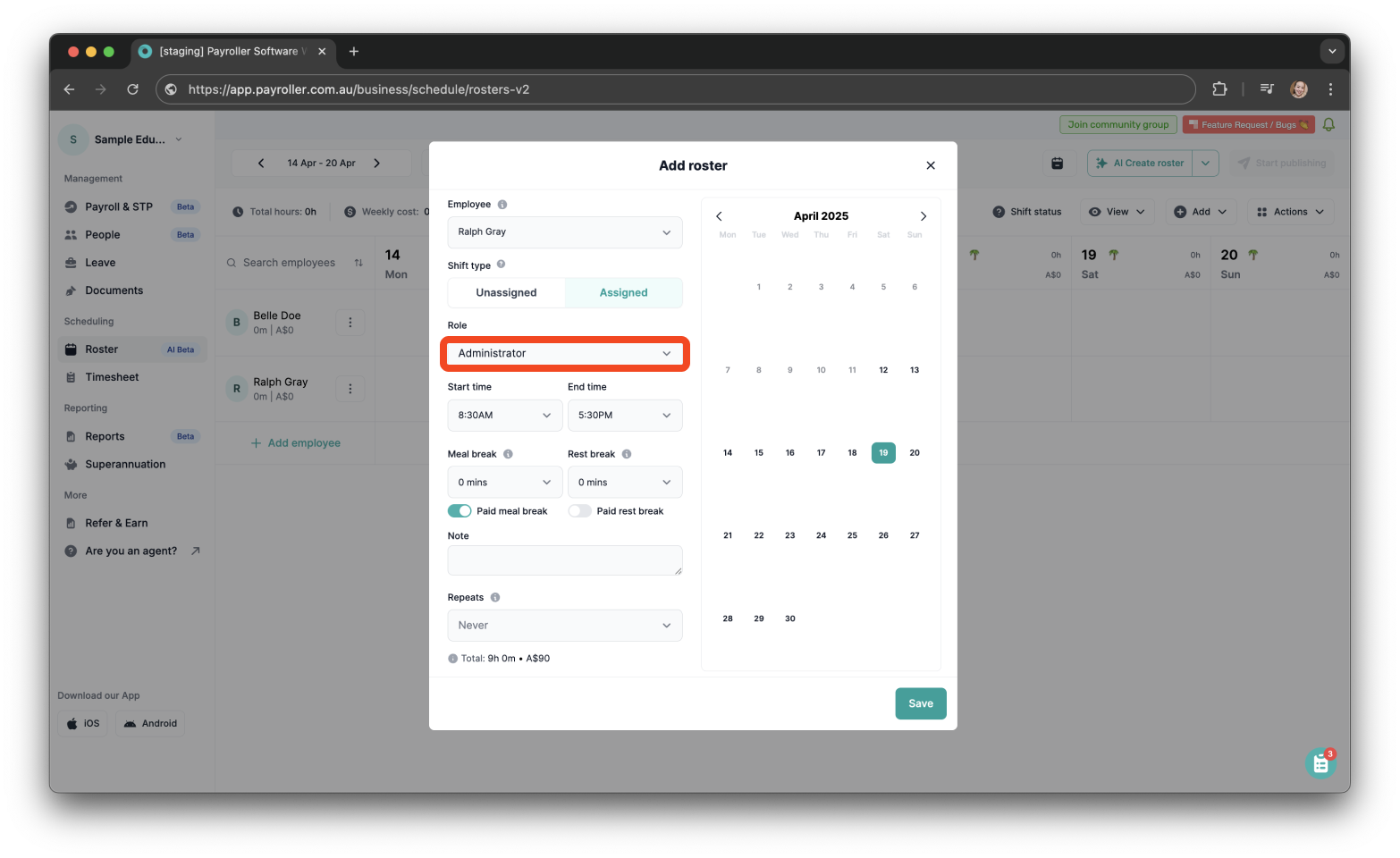 Timesheets and rostering - How to make a custom recurring shift - 5