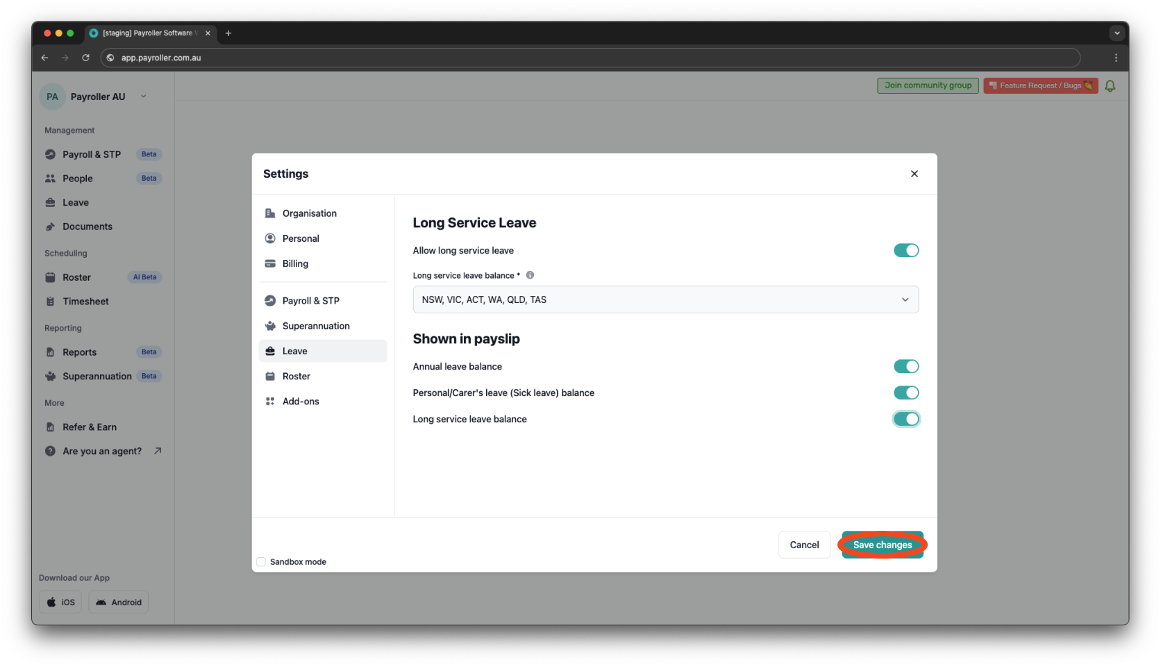 Payroller settings - Allow Long service leave - 7