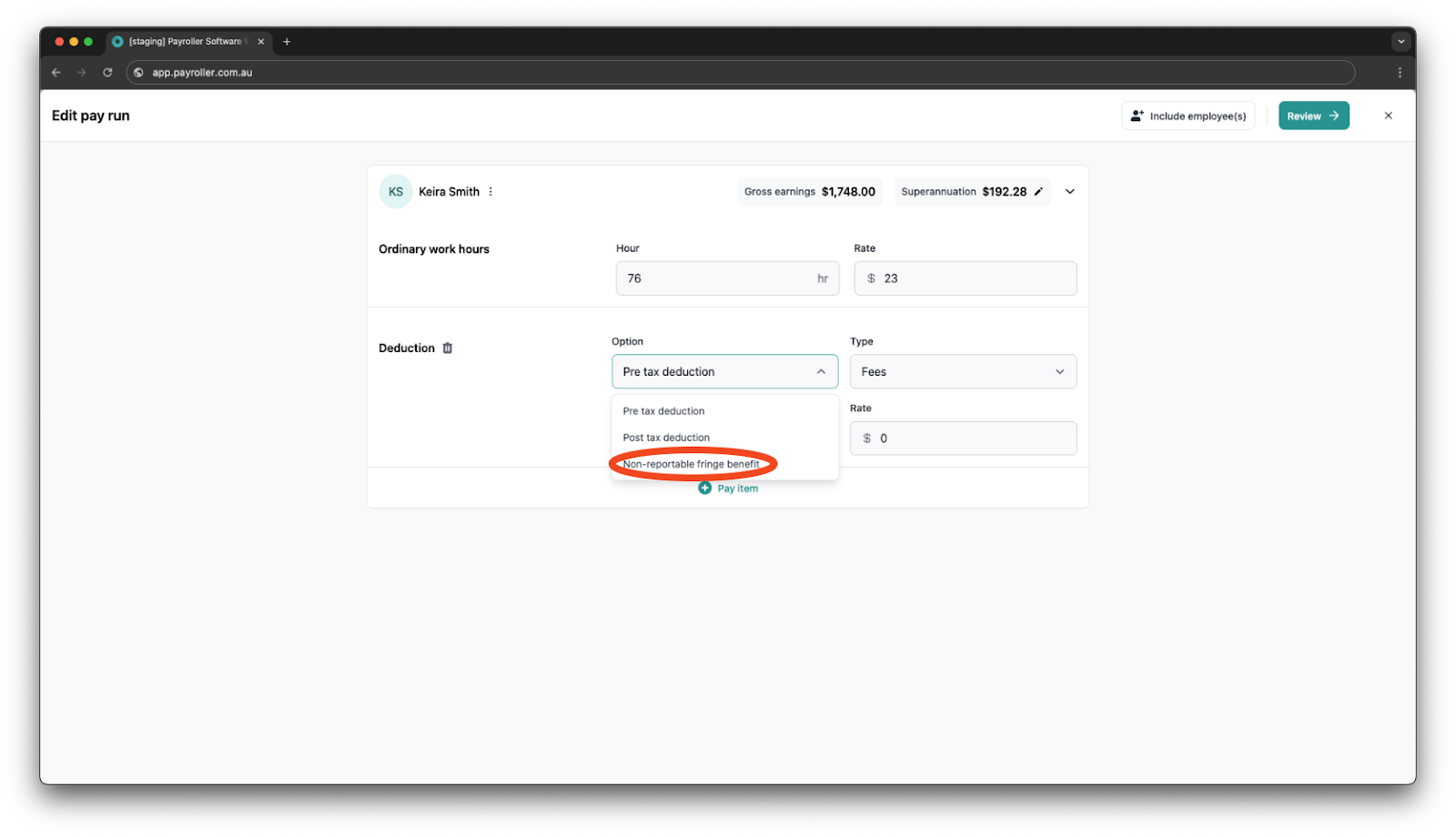 Creating pay runs - Fringe Benefits - 5