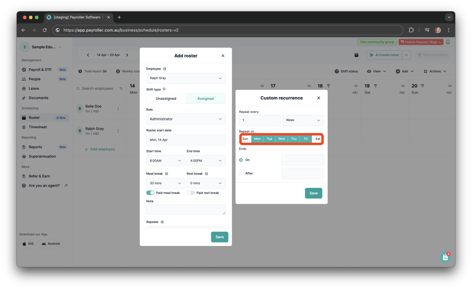 Timesheets and rostering - How to make a custom recurring shift - 12