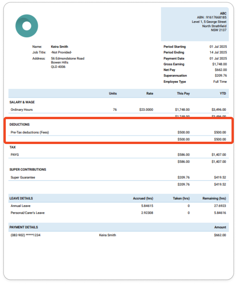 Creating pay runs - Adding a deduction - 11