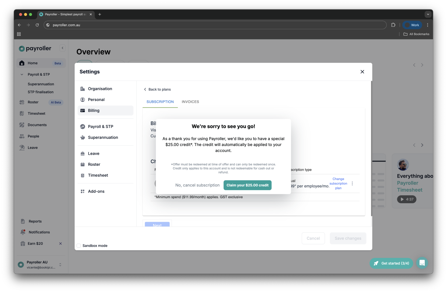 Payroller Employer Subscriptions - Cancelling your subscription as an employer - 8