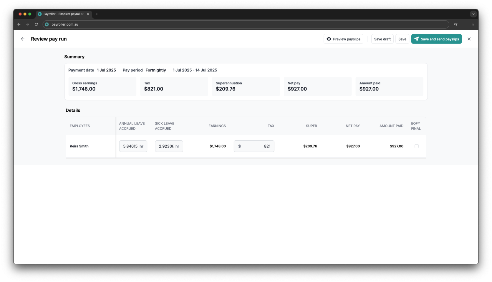 Creating pay runs - Creating and submitting pay runs - 6