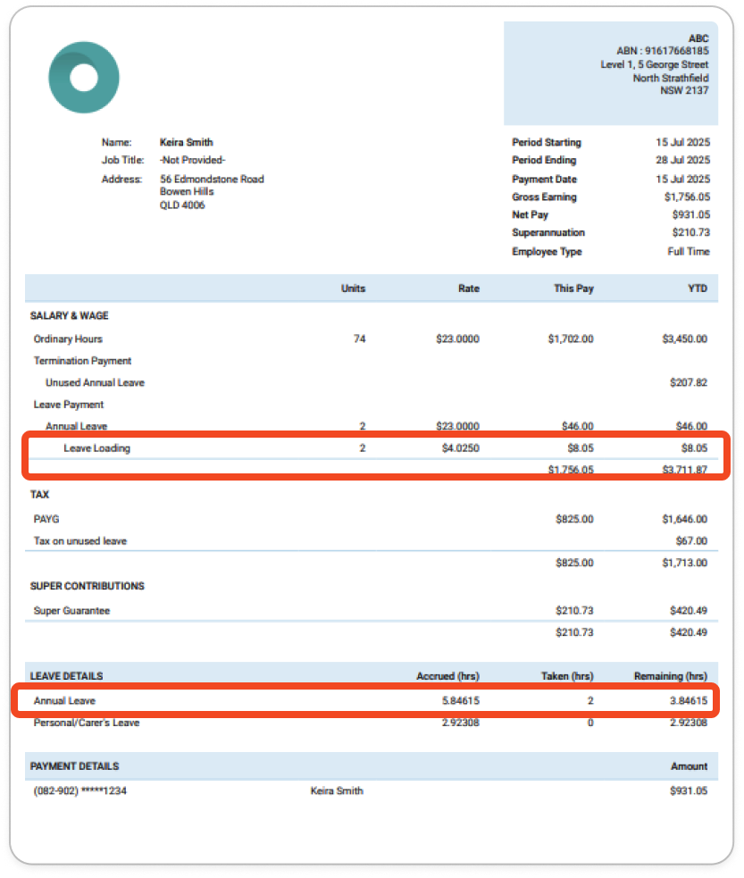 Creating pay runs - Adding leave to a pay run - 18