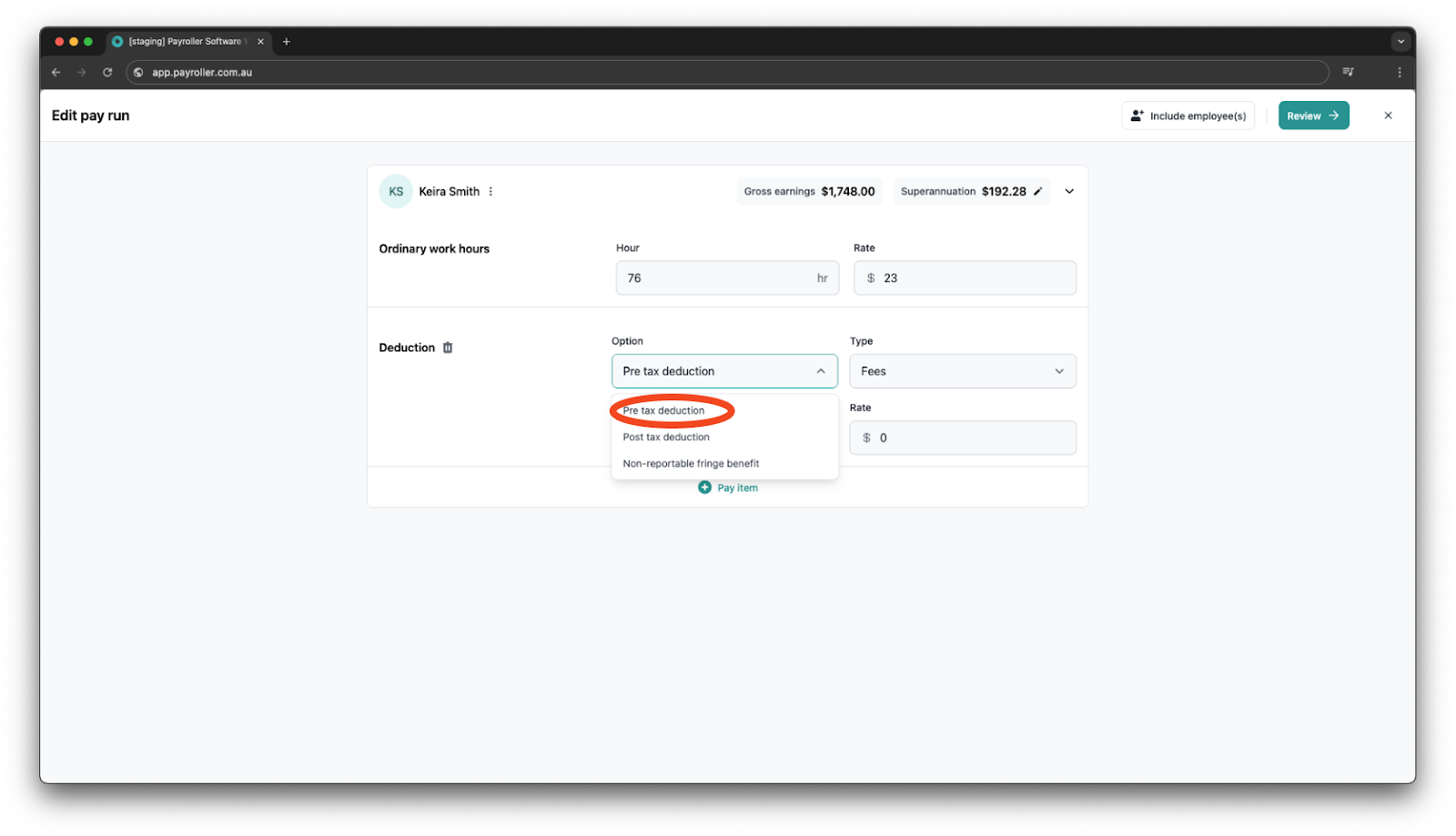 Creating pay runs - Fringe Benefits - 24