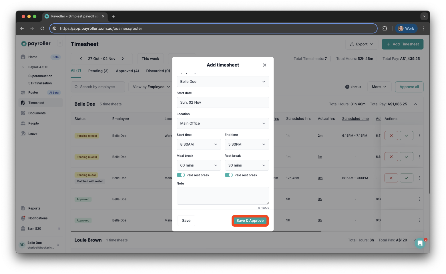 Timesheets and rostering - How to add a timesheet - 10