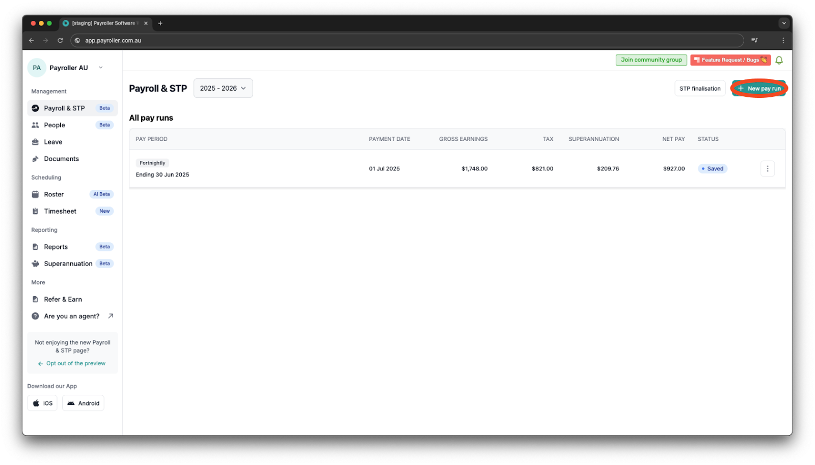 Creating pay runs - Edit tax in review on the pay run - 1