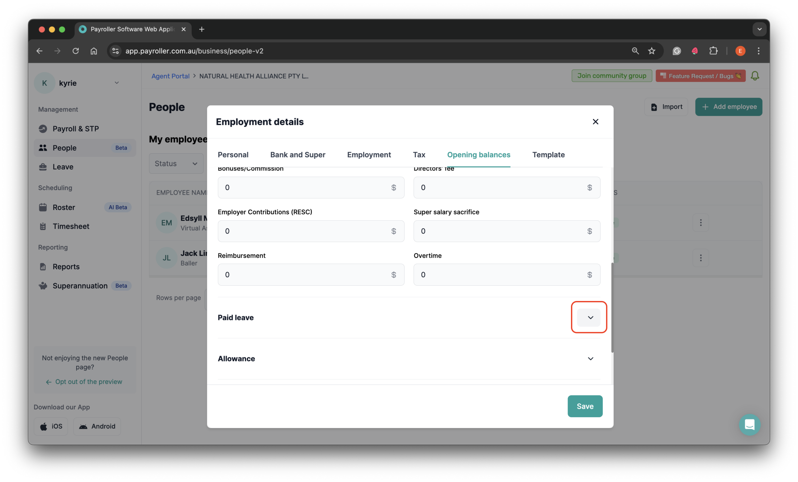 Setting up your employees - Adding opening balances - 6