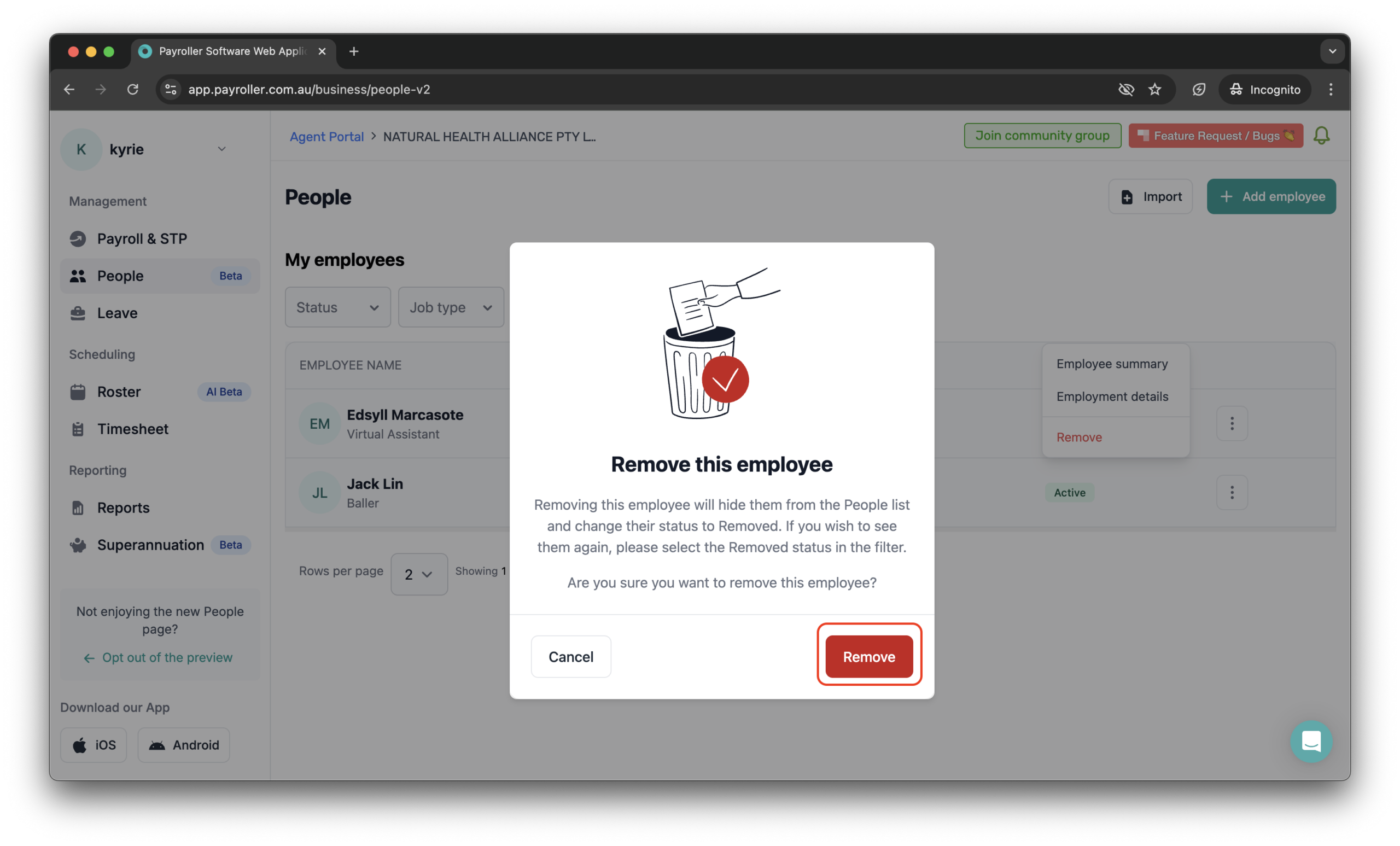 Setting up your employees - Deleting an employee - 4