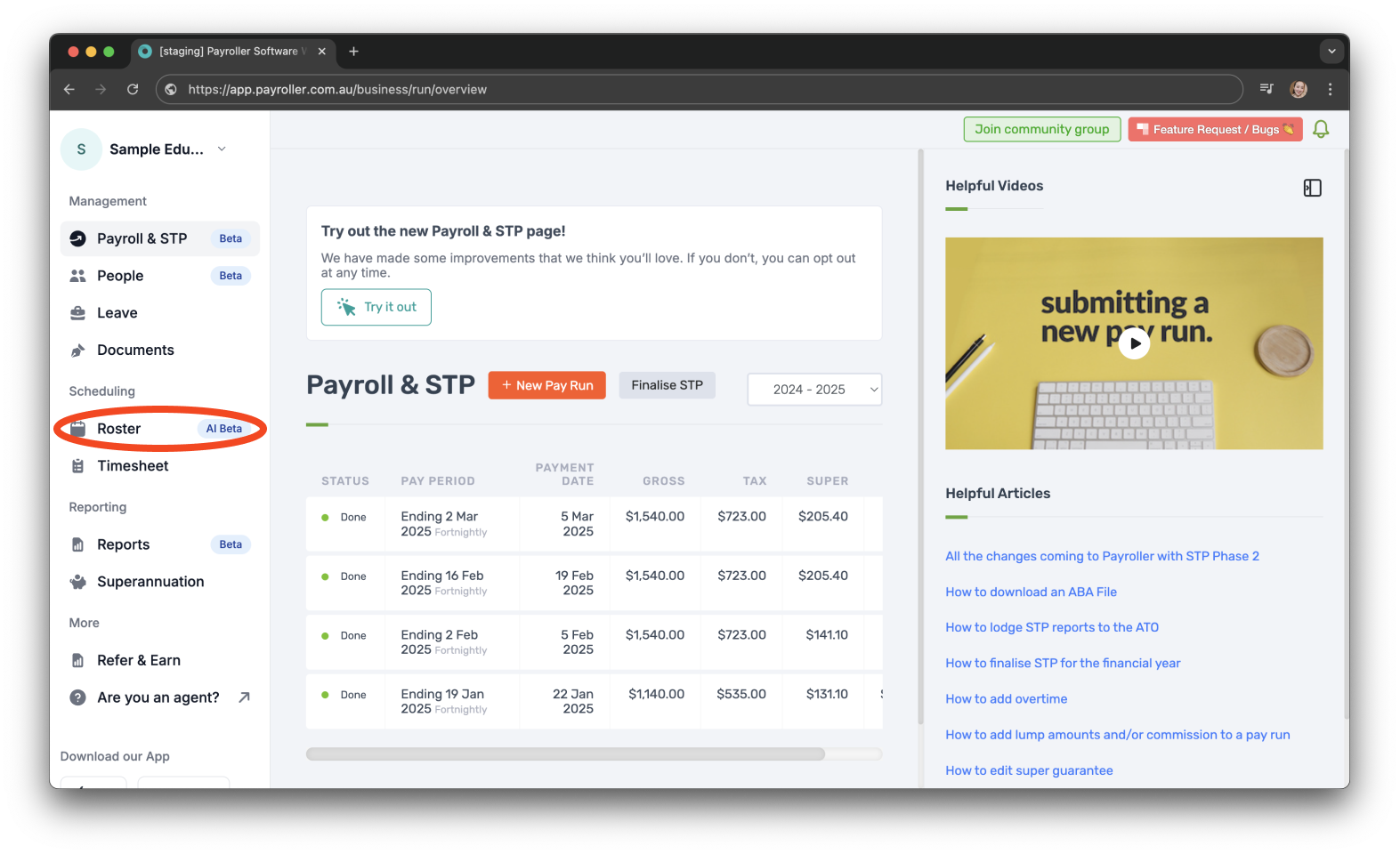 Timesheets and rostering - How to add a shift / How to set a roster - 1