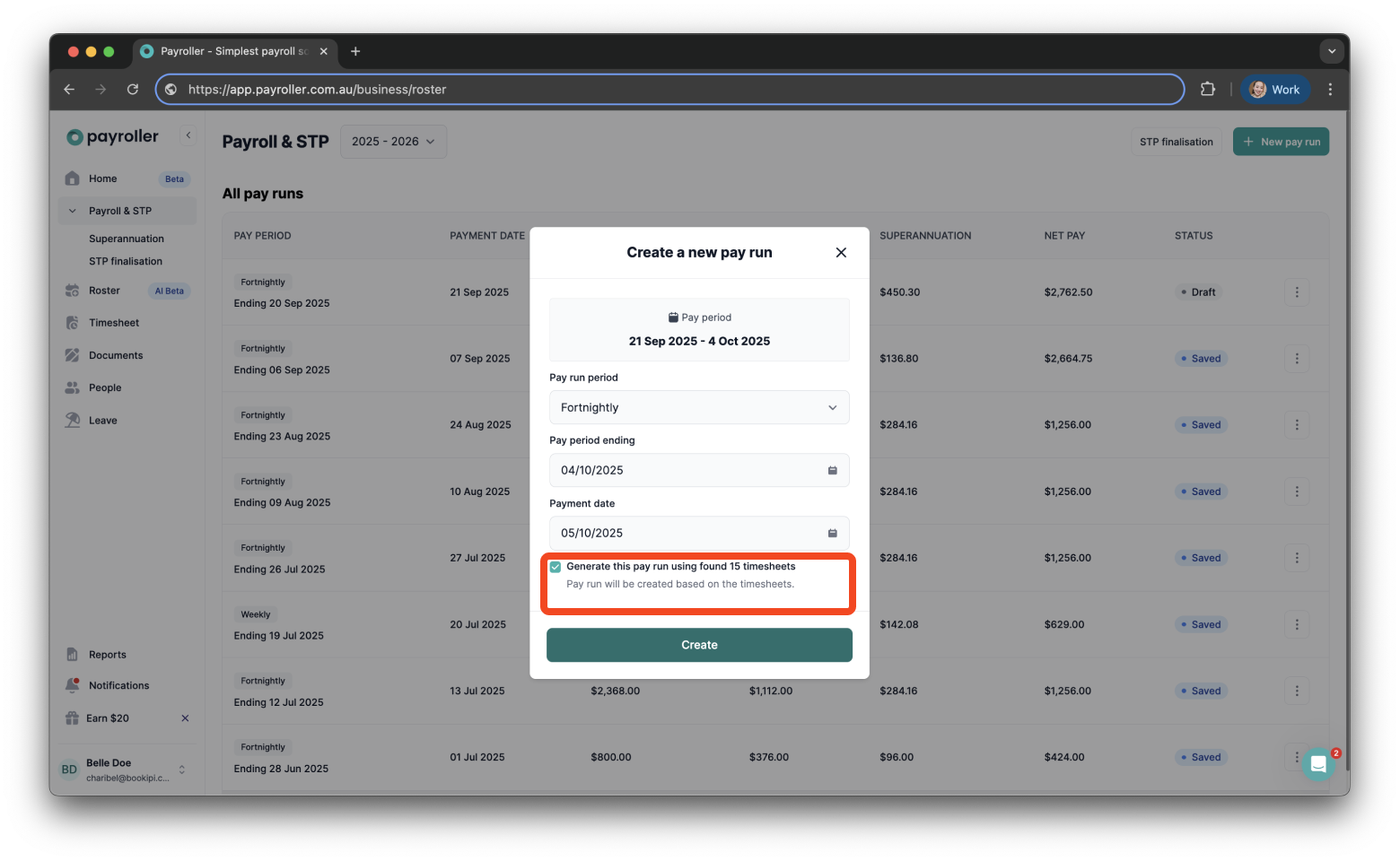Timesheets and rostering - How to add a timesheet - 11