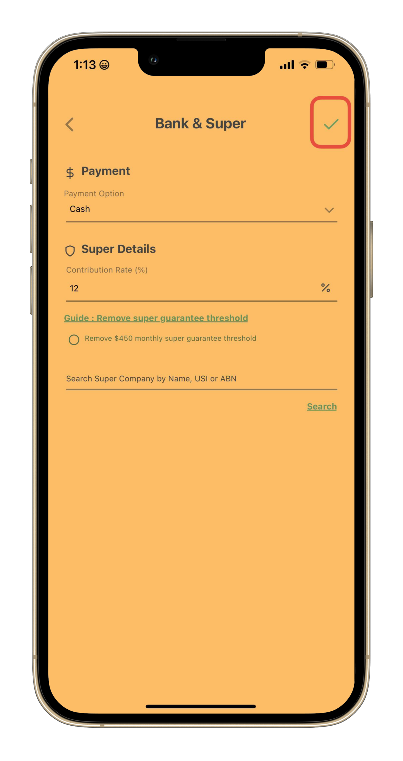 Payroller Mobile App - How to edit the Super contribution rate on the employee card using the Payroller Mobile App - 7