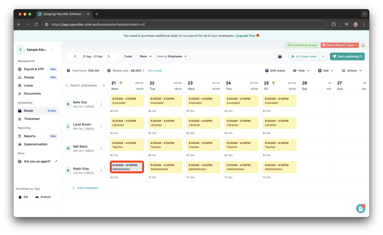 Timesheets and rostering - How to edit a roster - 6