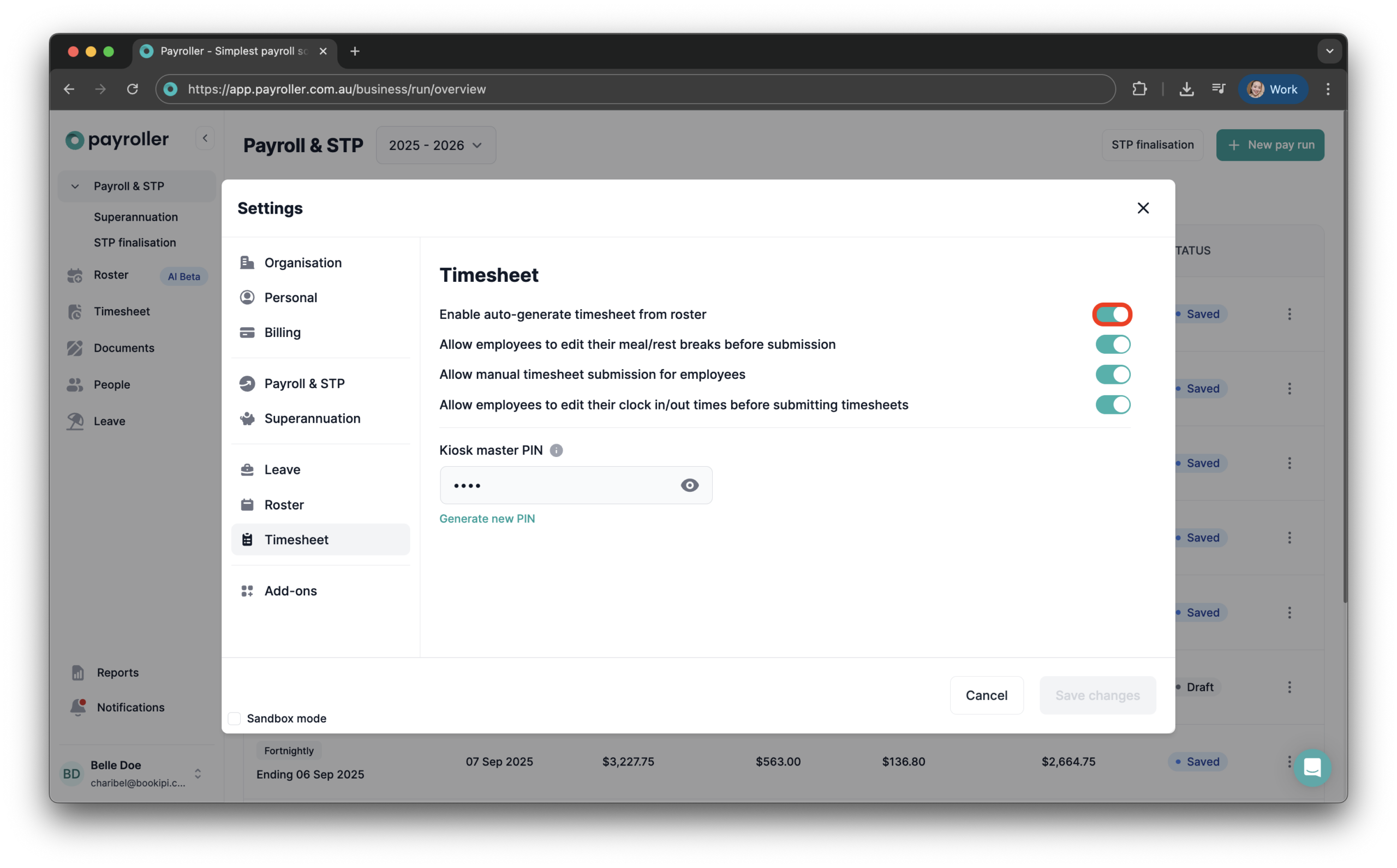 Uncategorized - Enable/Disable Auto-Generate Timesheet from Roster - 4