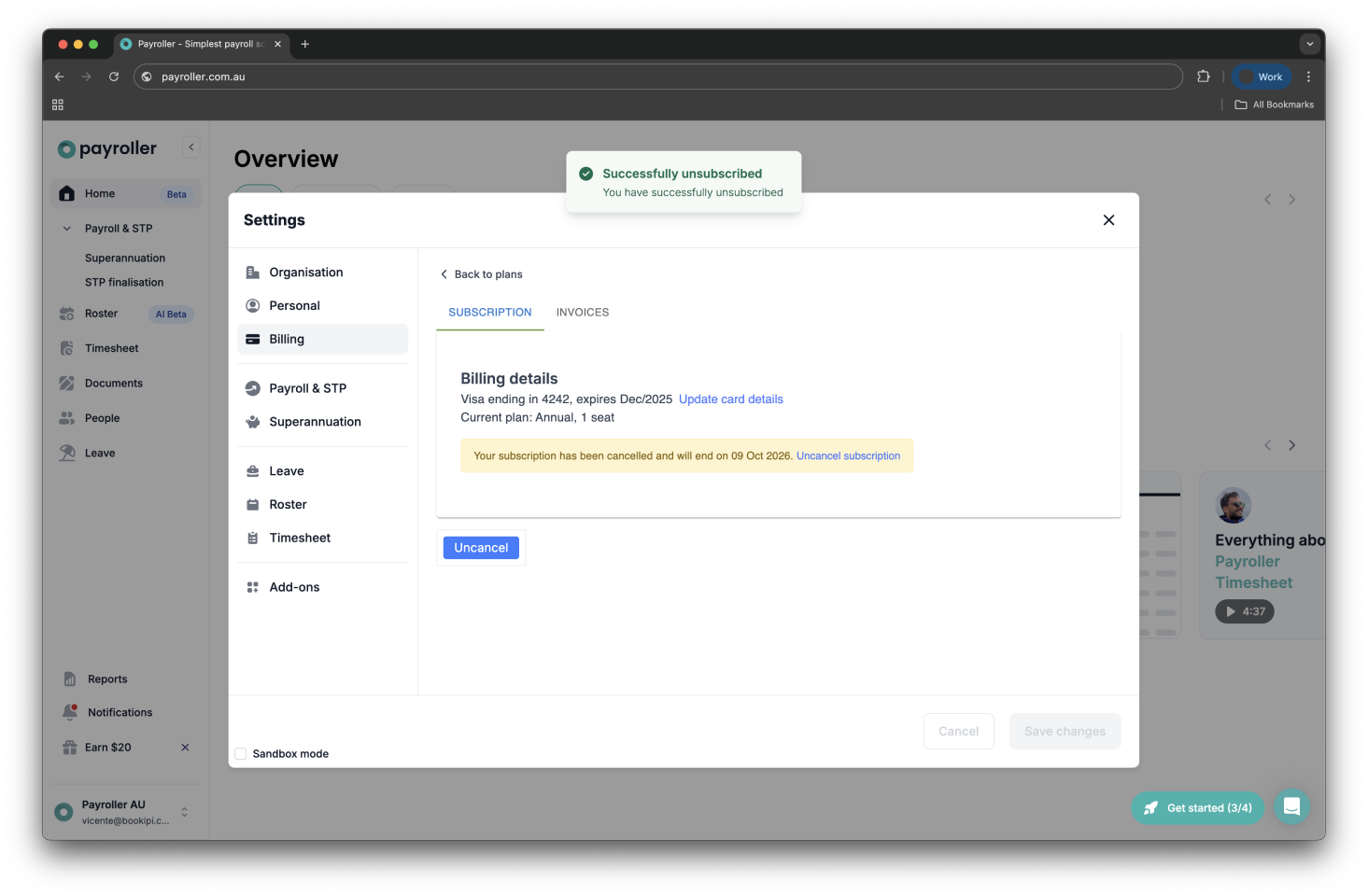 Payroller Employer Subscriptions - Cancelling your subscription as an employer - 9