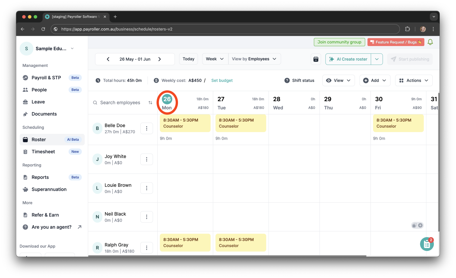 Timesheets and rostering - How to edit the roster start date - 7