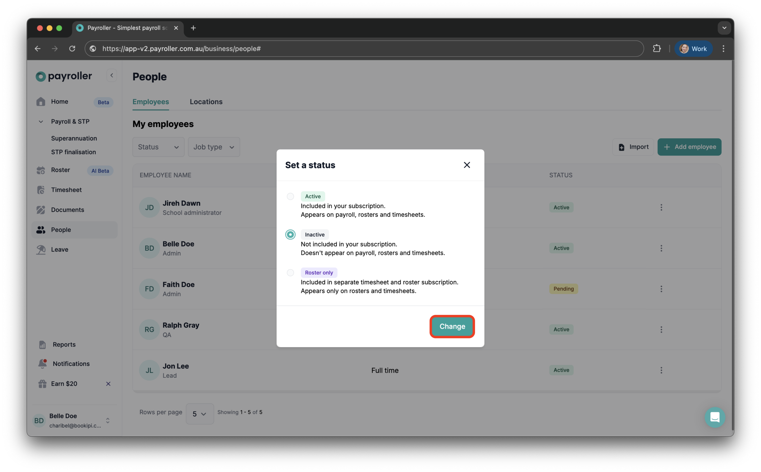 Setting up your employees - Changing the status of your employee (active, inactive, roster-only) - 11