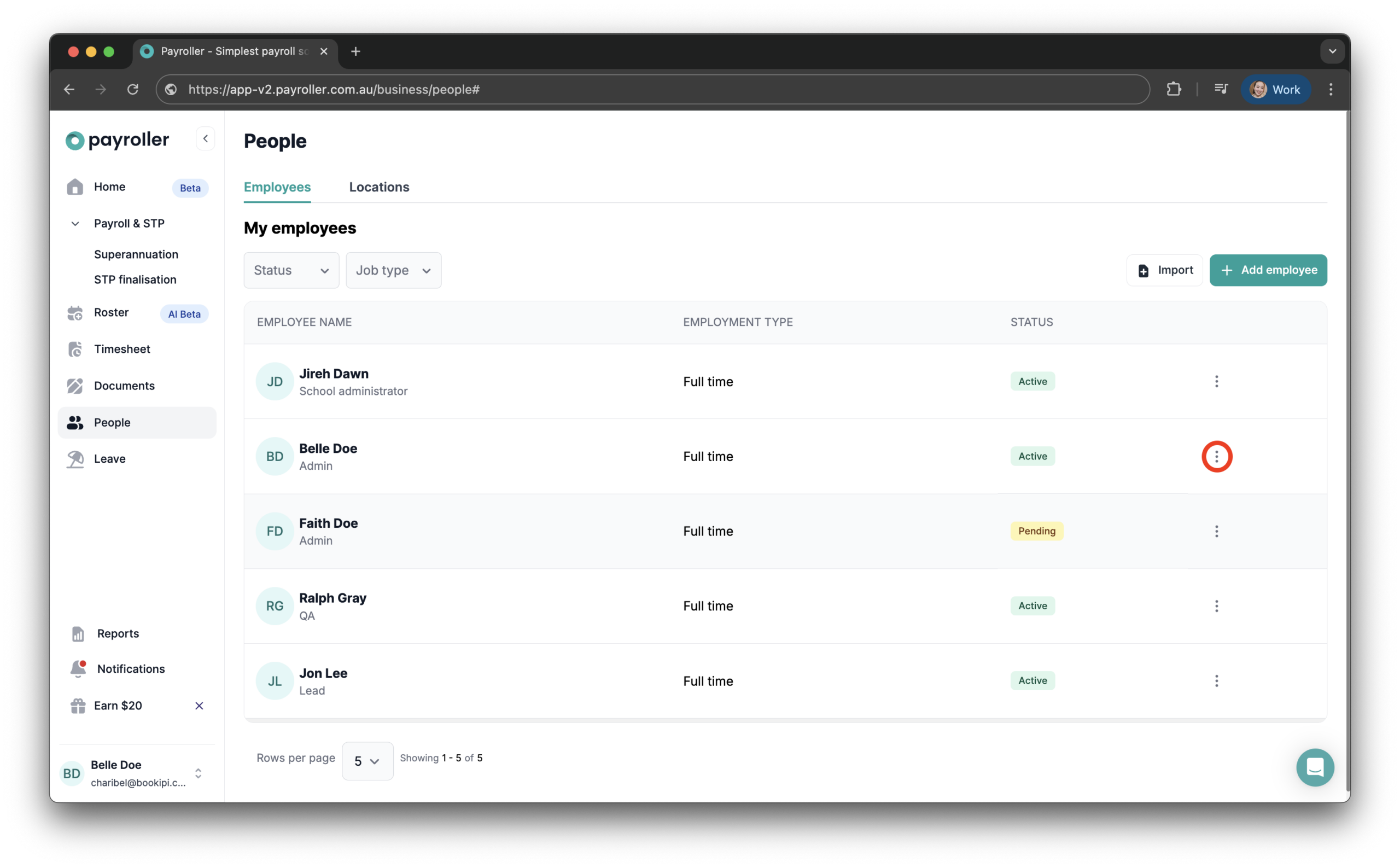 Setting up your employees - Changing the status of your employee (active, inactive, roster-only) - 7