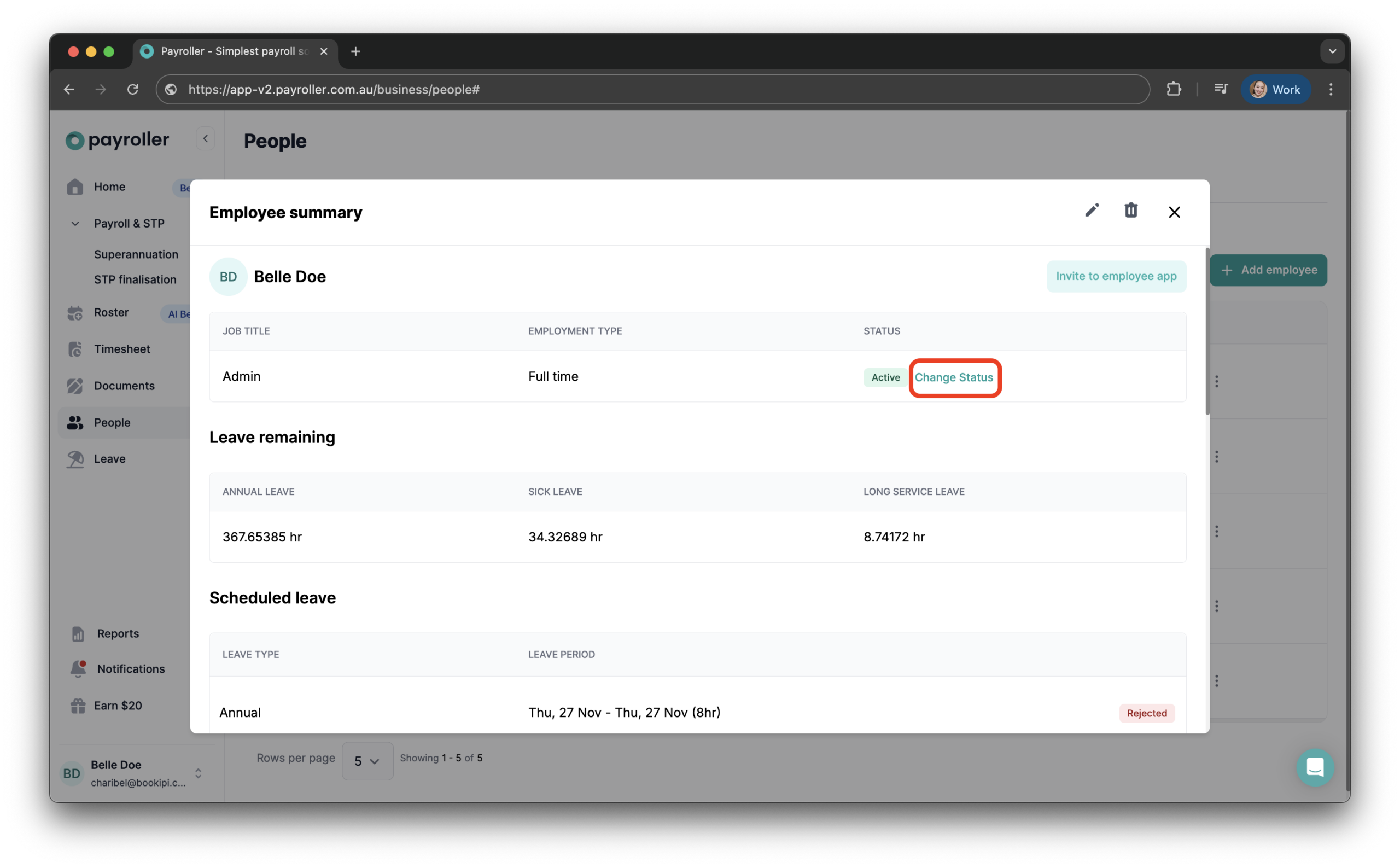 Setting up your employees - Changing the status of your employee (active, inactive, roster-only) - 9