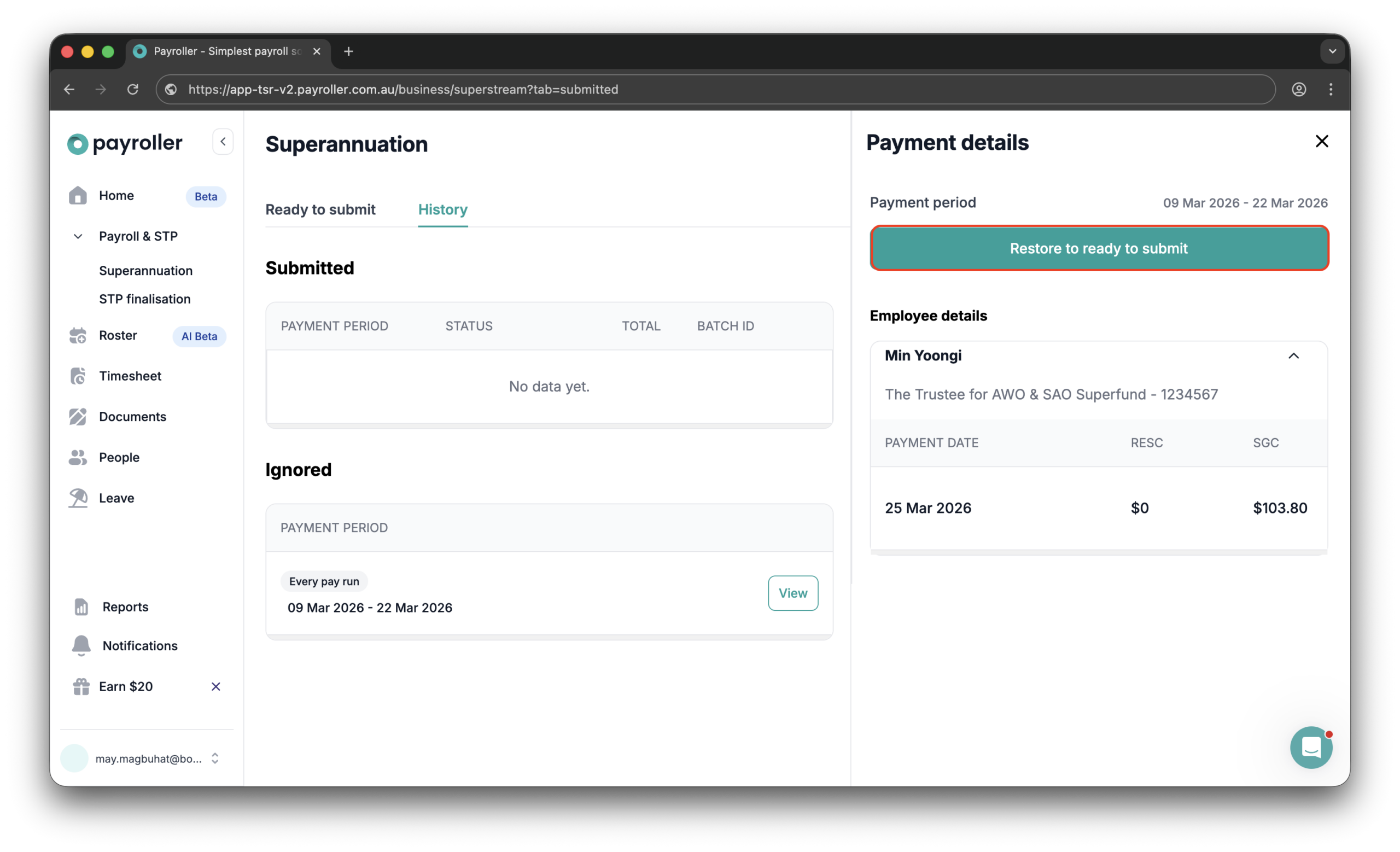 Superannuation Resources - How to move a super batch from the "Ignored" tab to the "Ready to submit" tab. - 4