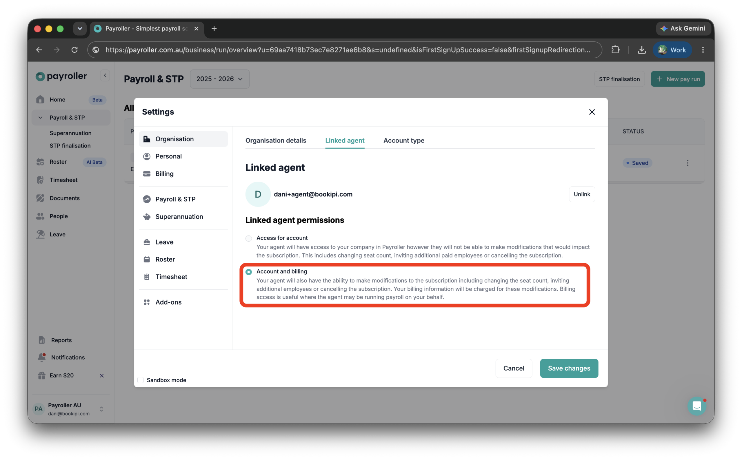 Payroller Employer Subscriptions - Giving access to your agent to update your subscription - 4