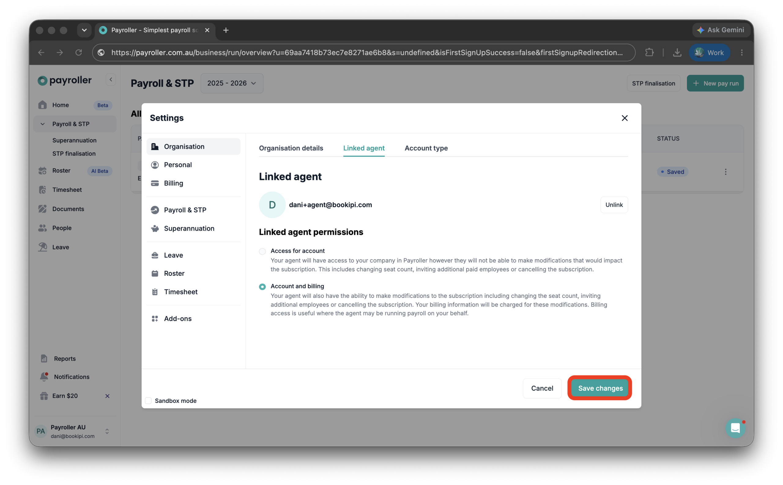 Payroller Employer Subscriptions - Giving access to your agent to update your subscription - 5