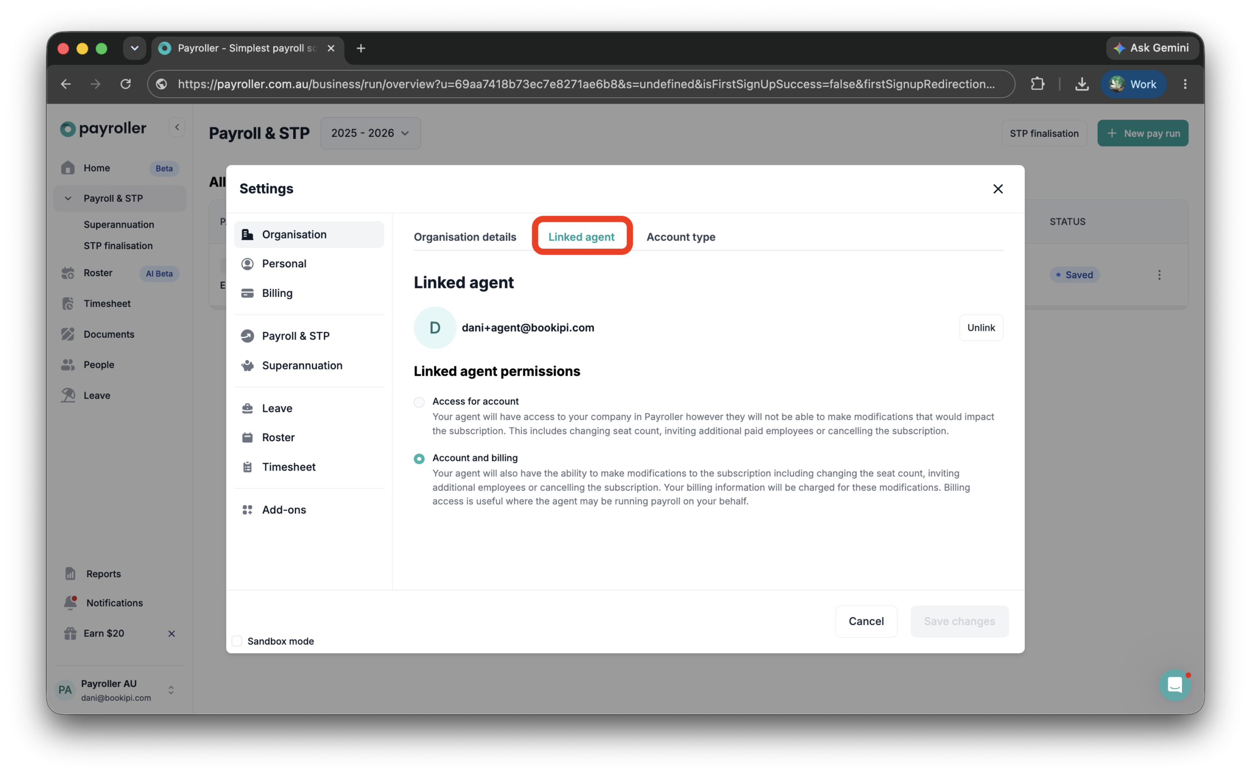 Payroller Employer Subscriptions - Giving access to your agent to update your subscription - 3