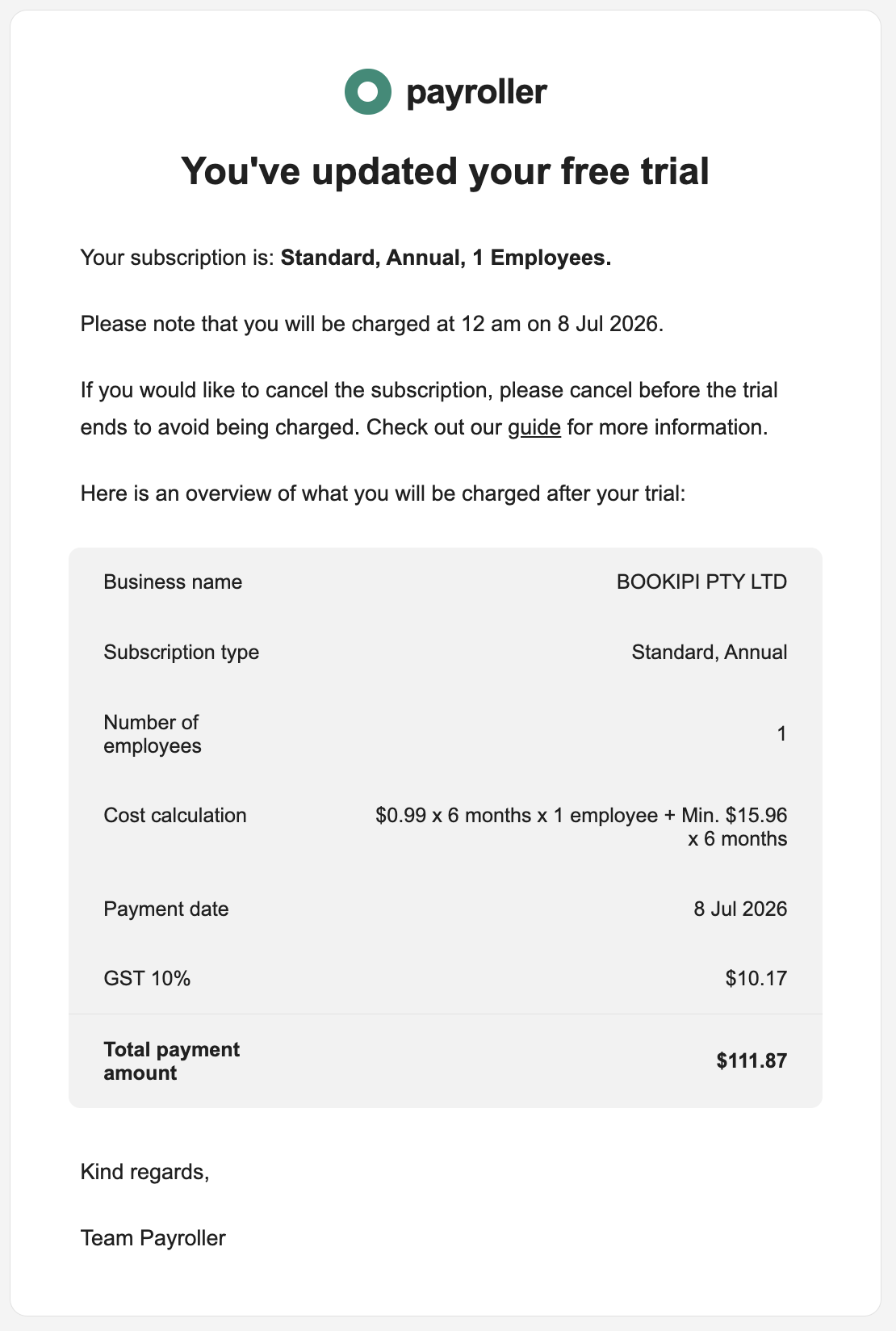 Payroller Employer Subscriptions - Signing up for a subscription (Employers) - 5