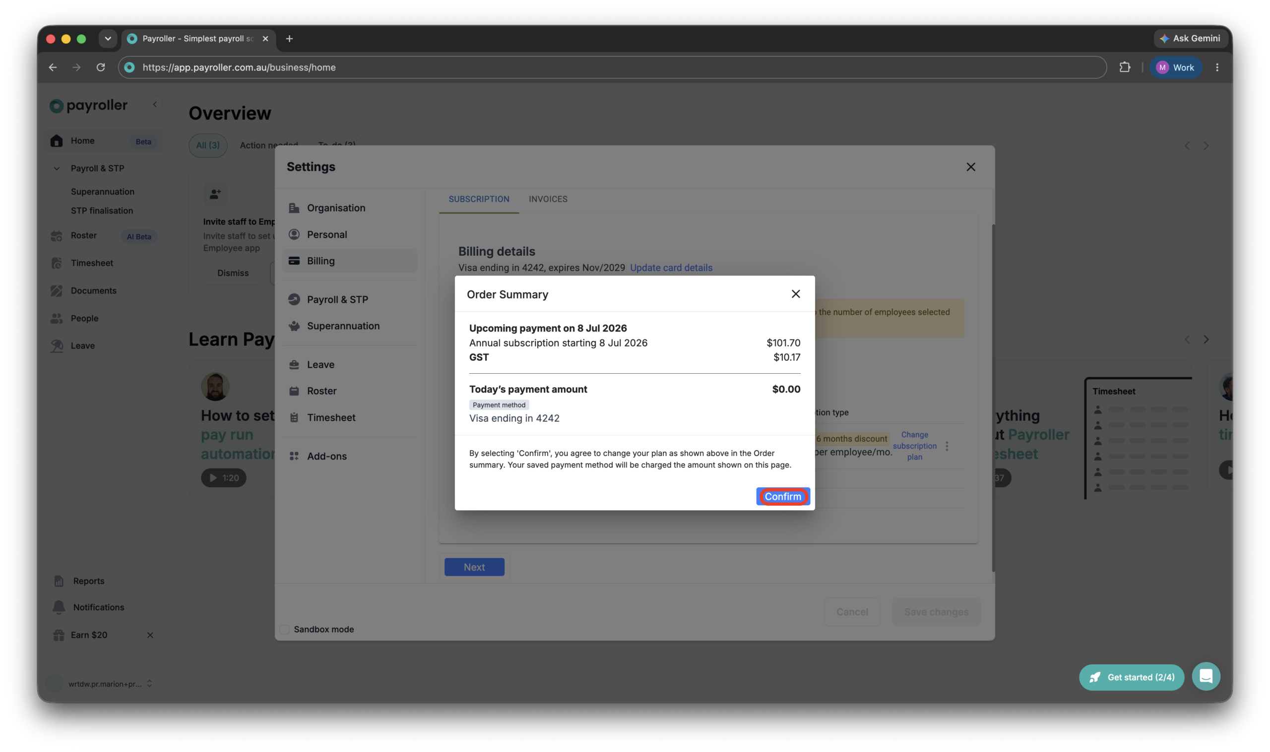 Payroller Employer Subscriptions - Editing the subscription type to a monthly or an annual subscription - 8