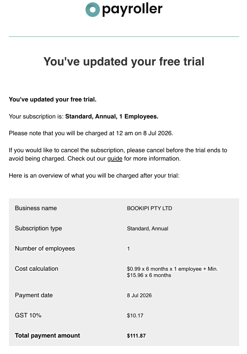 Payroller Employer Subscriptions - Editing the subscription type to a monthly or an annual subscription - 9